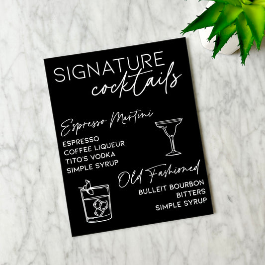 Signature Cocktails Table Sign - Classic