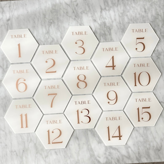 Table Number Signs - Hexagon Table and Number