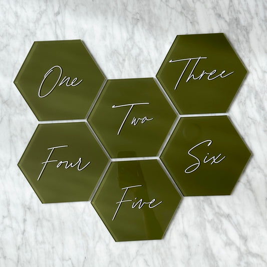 Table Number Signs - Hexagon Number Written